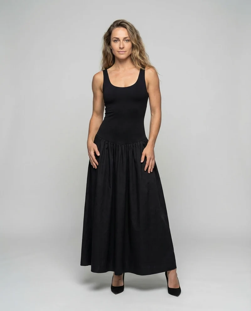 Damen Maxikleid Ripp Top