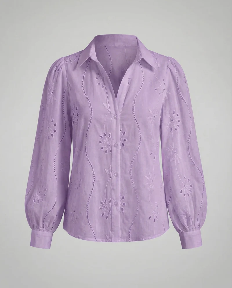 Damen Broderie-Anglaise-Hemdbluse Puffärmel