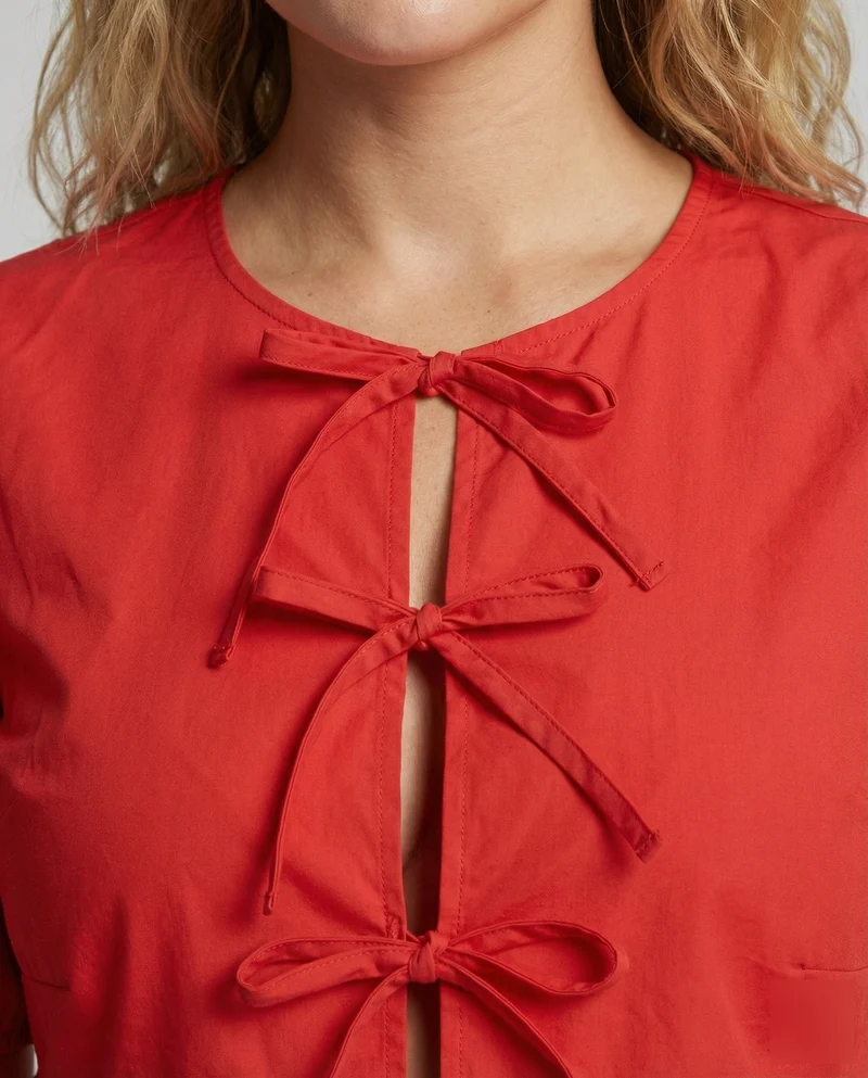 Damen Puffärmel Kurzbluse mit Schleifen