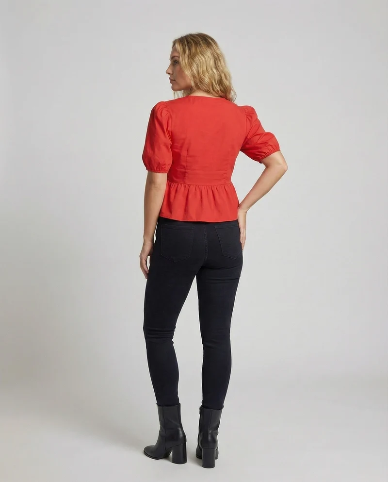 Damen Puffärmel Kurzbluse mit Schleifen