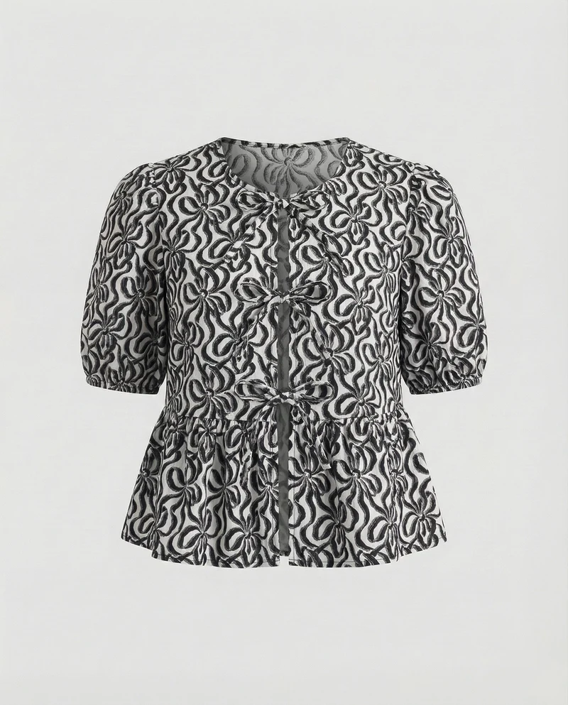 Damen Puffärmel Kurzbluse mit Schleifen