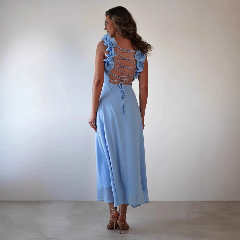 Damen Maxikleid mit verspielten Rüschendetails und elastischem Oberteil