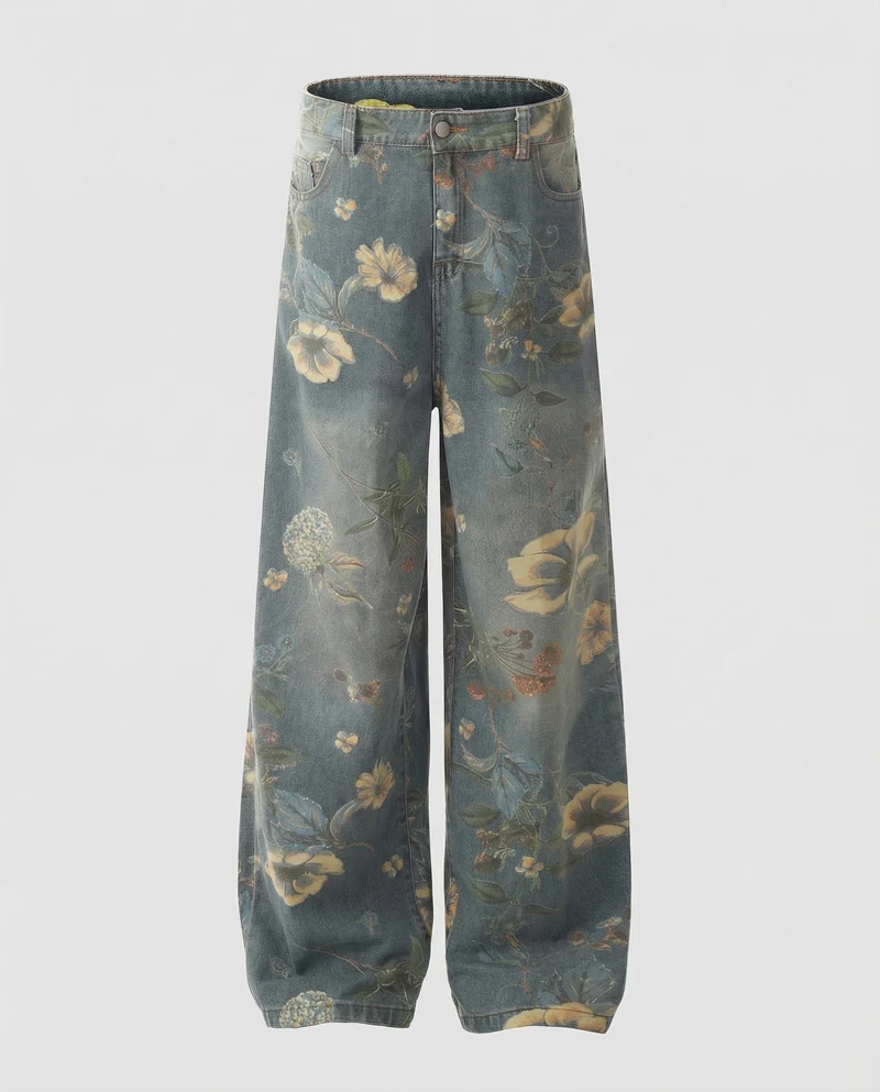 Damen florale hochtaillierte Jeanshose