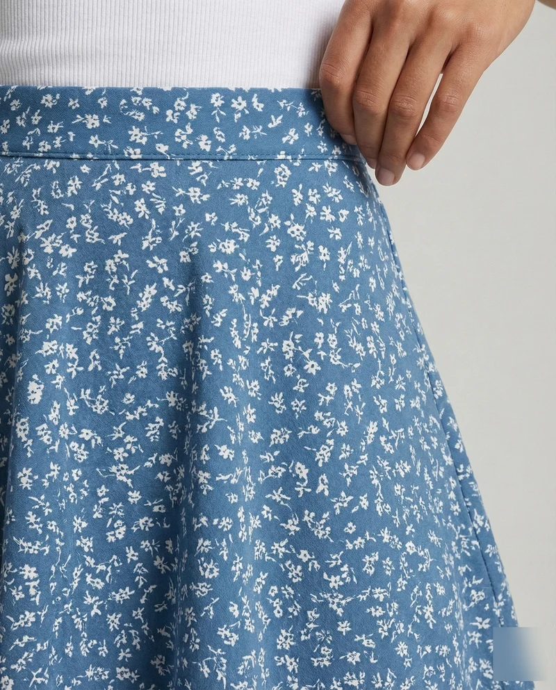 Damen Romantische Feiner Blumenprint WNord Taschenstoff Swing-Minirock