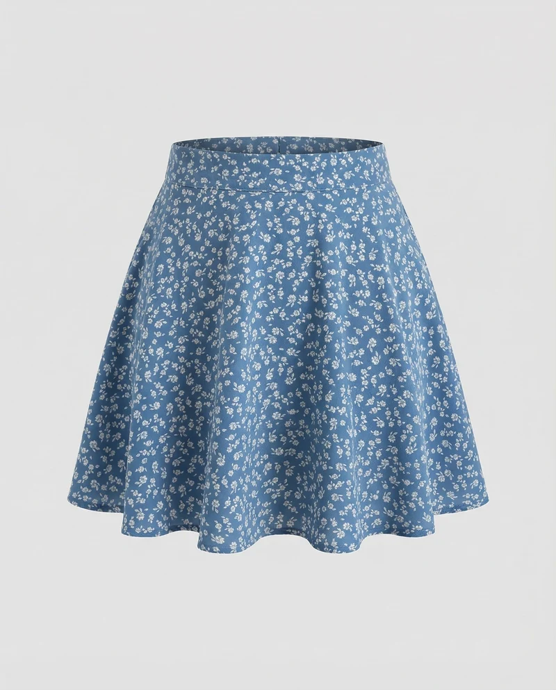 Damen Romantische Feiner Blumenprint WNord Taschenstoff Swing-Minirock