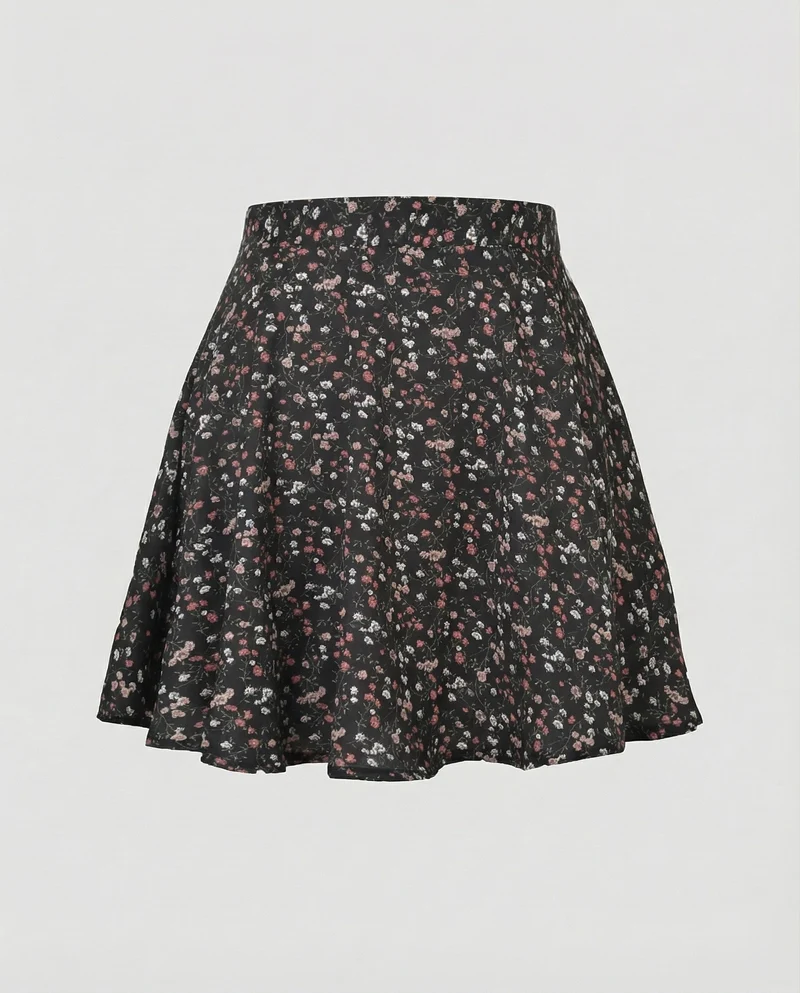 Damen Romantische Feiner Blumenprint WNord Taschenstoff Swing-Minirock
