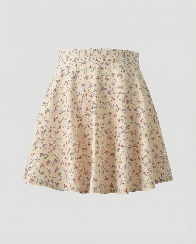 Damen Romantische Feiner Blumenprint WNord Taschenstoff Swing-Minirock