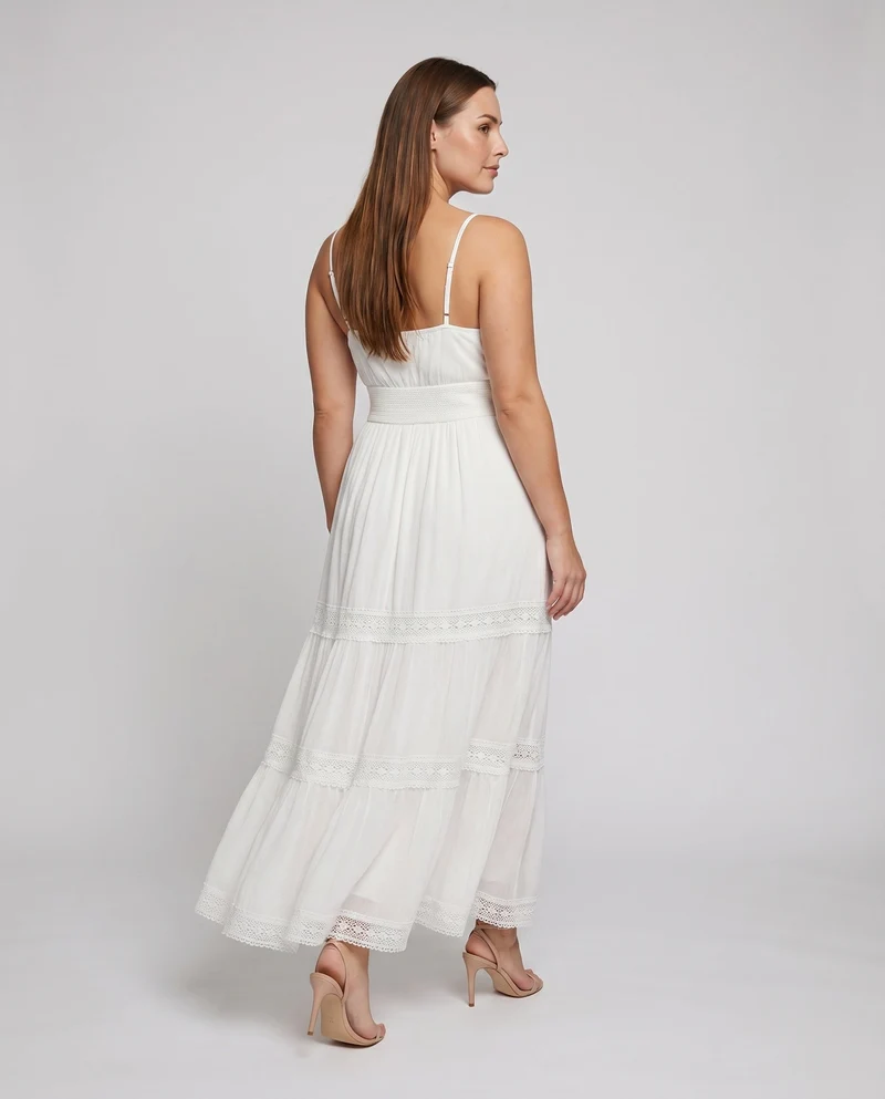 Damen Maxikleid Spitzenhalter Tüllrock Rückenfrei