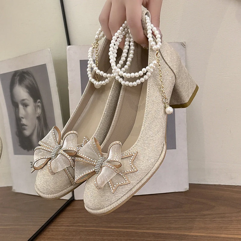 Damen Glitzernde Pumps mit eleganten Schleifen und Perlenverzierung Nord Taschen