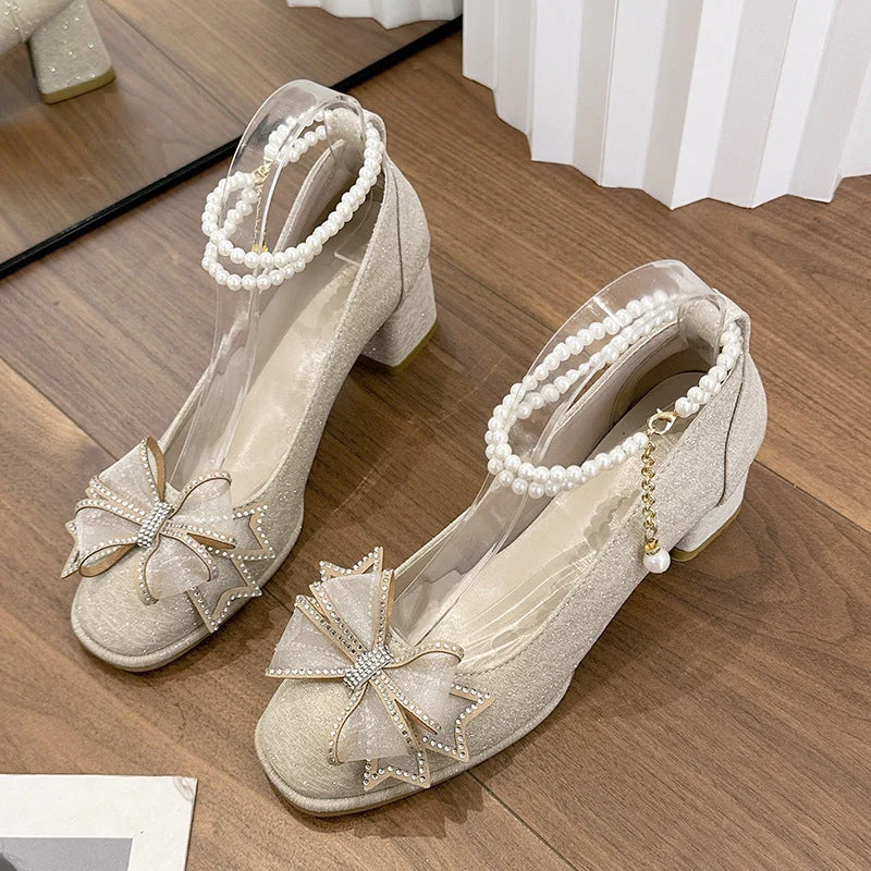 Damen Glitzernde Pumps mit eleganten Schleifen und Perlenverzierung Nord Taschen