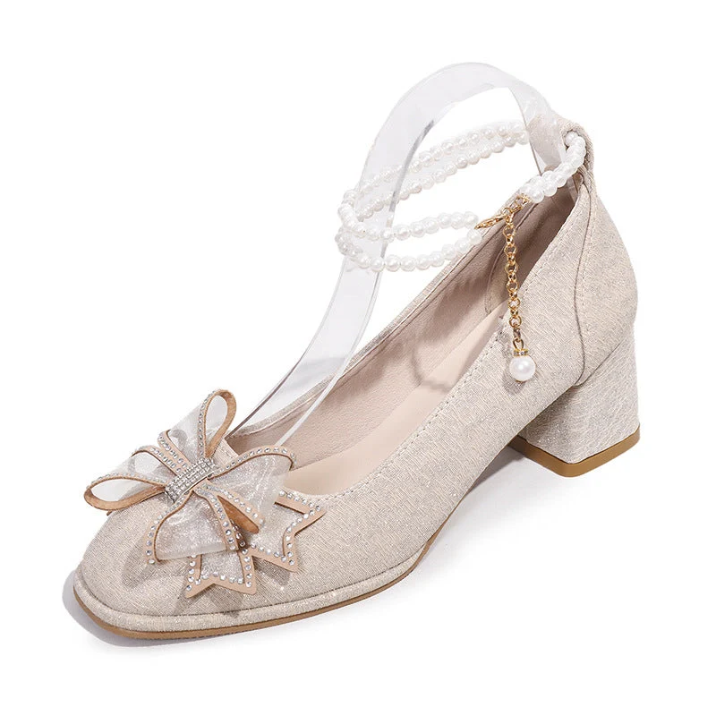Damen Glitzernde Pumps mit eleganten Schleifen und Perlenverzierung Nord Taschen