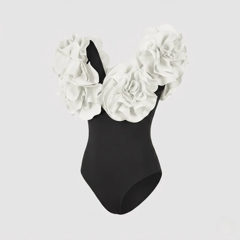 Damen Einteiler Schwimmanzug mit voluminösen Rüschen Nord Taschen