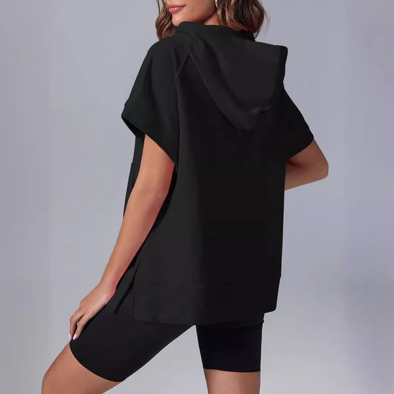 Damen lässiger Kapuzenpullover mit halbem Reißverschluss
