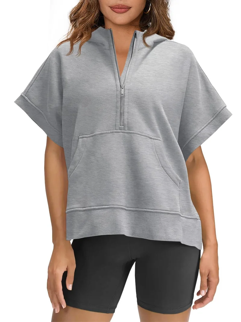 Damen lässiger Kapuzenpullover mit halbem Reißverschluss