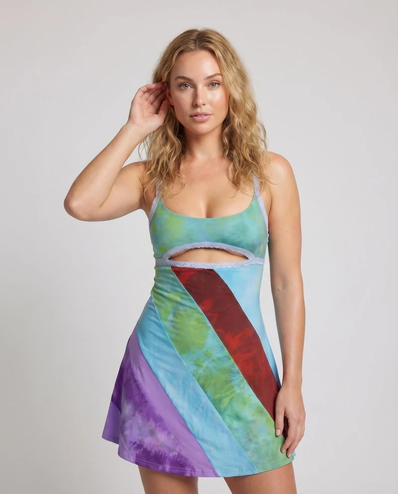 Damen Spaghettiträger-Minikleid A-Linie Streifenpanel