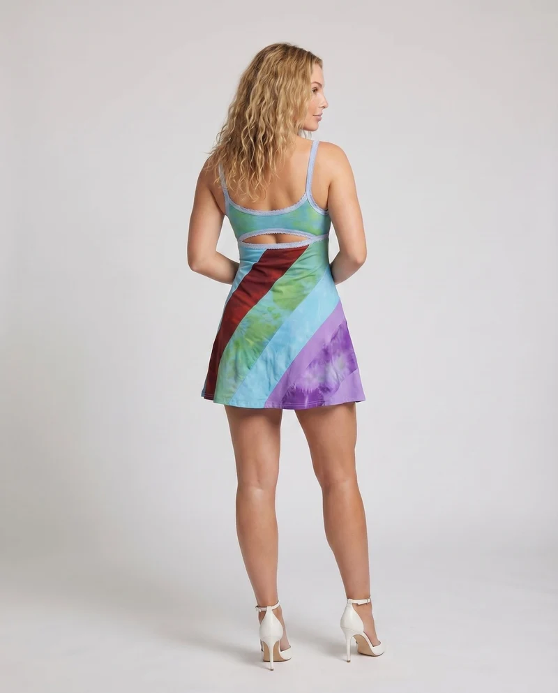 Damen Spaghettiträger-Minikleid A-Linie Streifenpanel