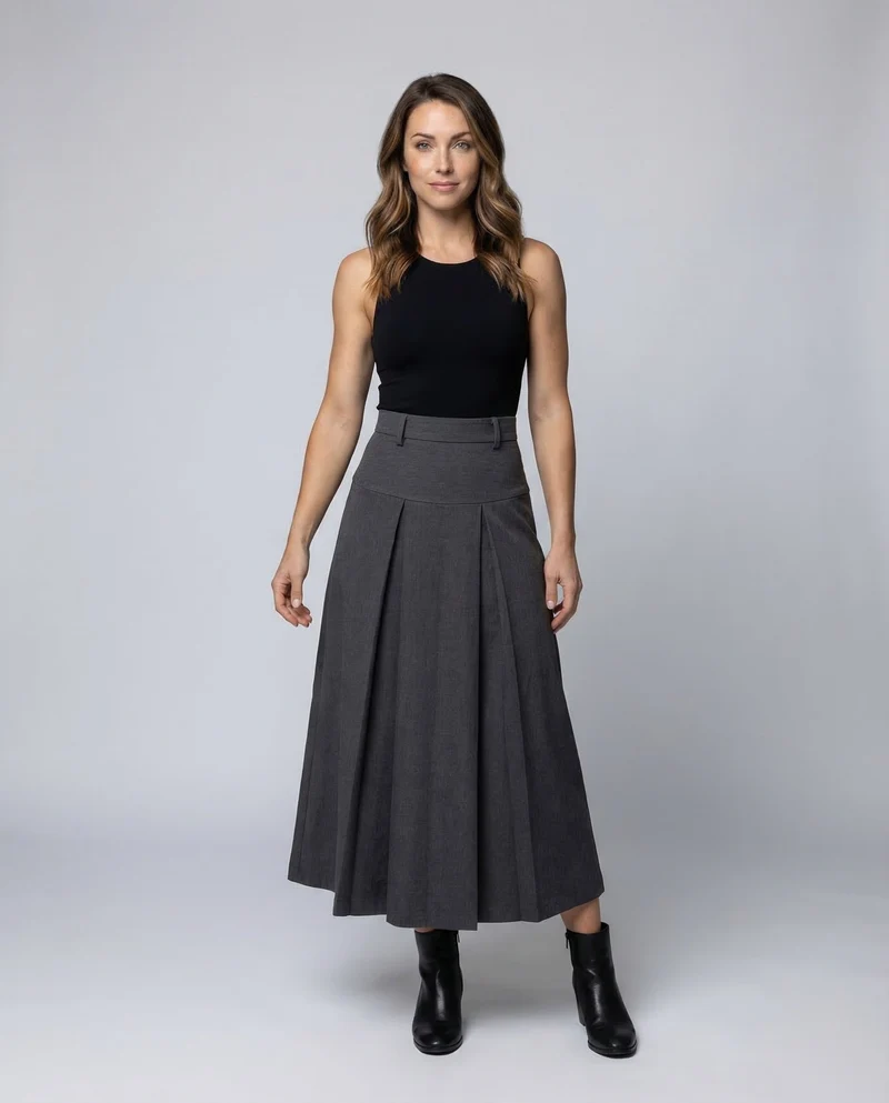 Damen Plisseerock Maxi Kellerfalten