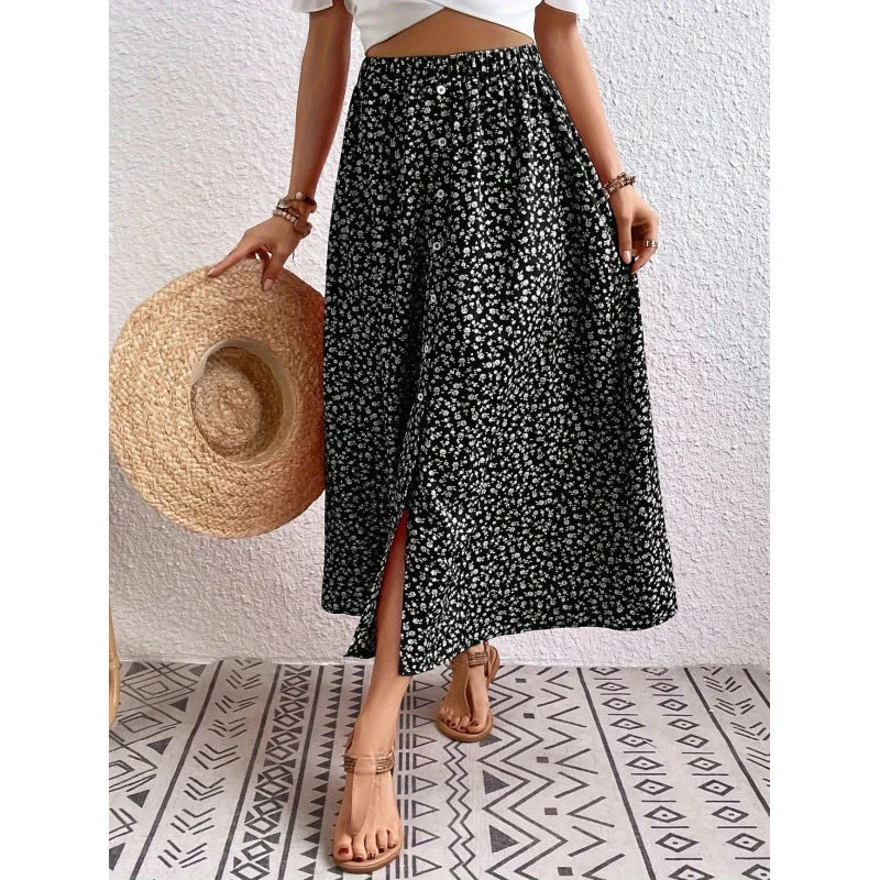 Damen Maxirock mit floralem Design und Knopfdetails