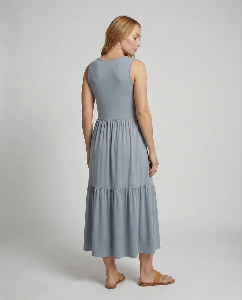 Damen Ärmelloses Stufen Maxikleid mit Viskose