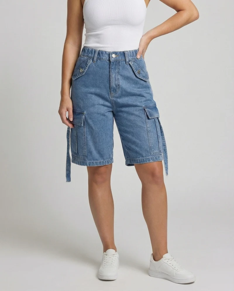Damen Denim-Bermuda mit Cargotaschen