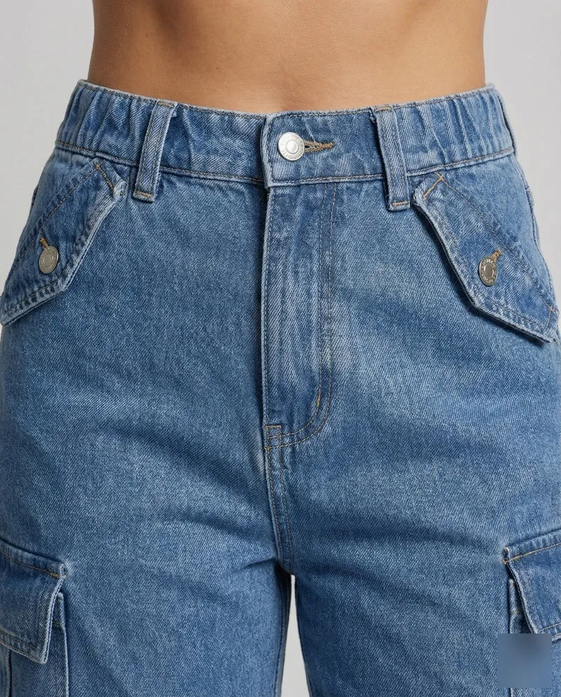 Damen Denim-Bermuda mit Cargotaschen
