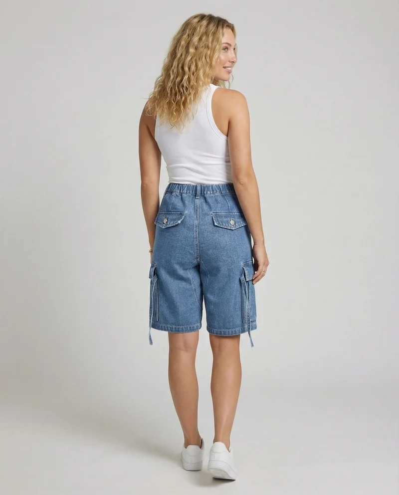 Damen Denim-Bermuda mit Cargotaschen