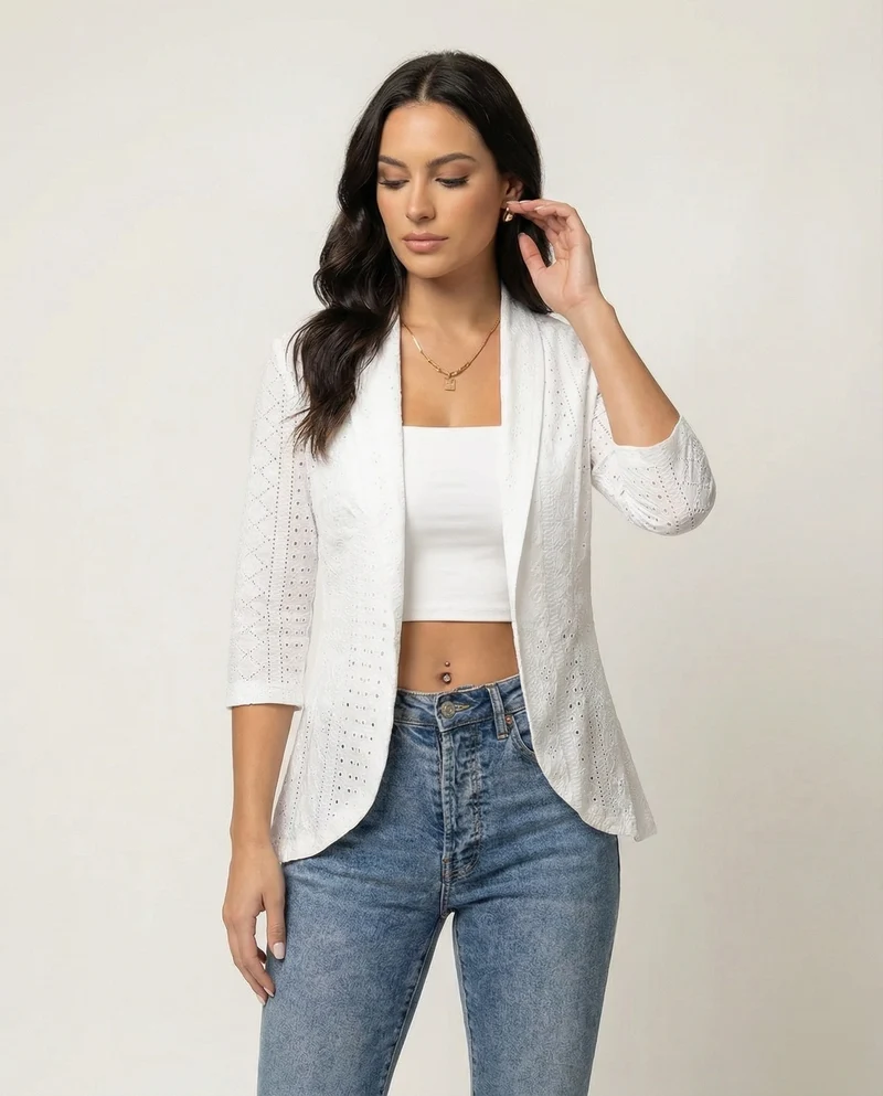 Damen Elegante Blazerjacke mit Lochmuster und tailliertem Schnitt