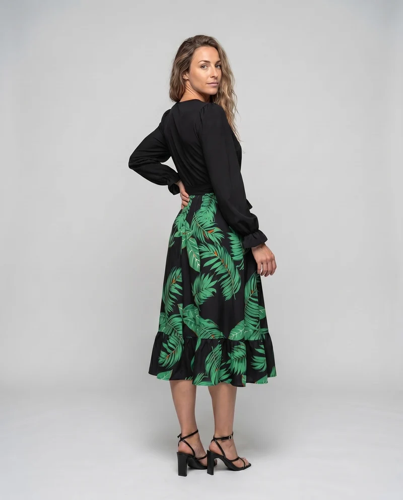 Damen Elegantes Wickelkleid mit floralem Motiv und langen Ärmeln Nord Taschen
