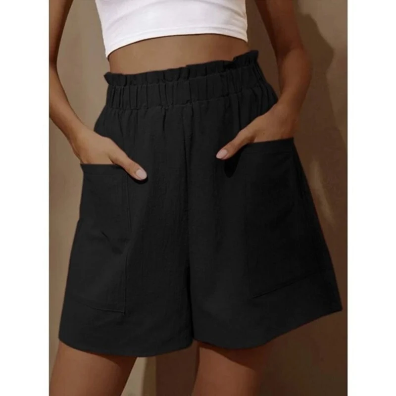 Shorts aus Baumwolle und Leinen mit hoher Taille für Damen
