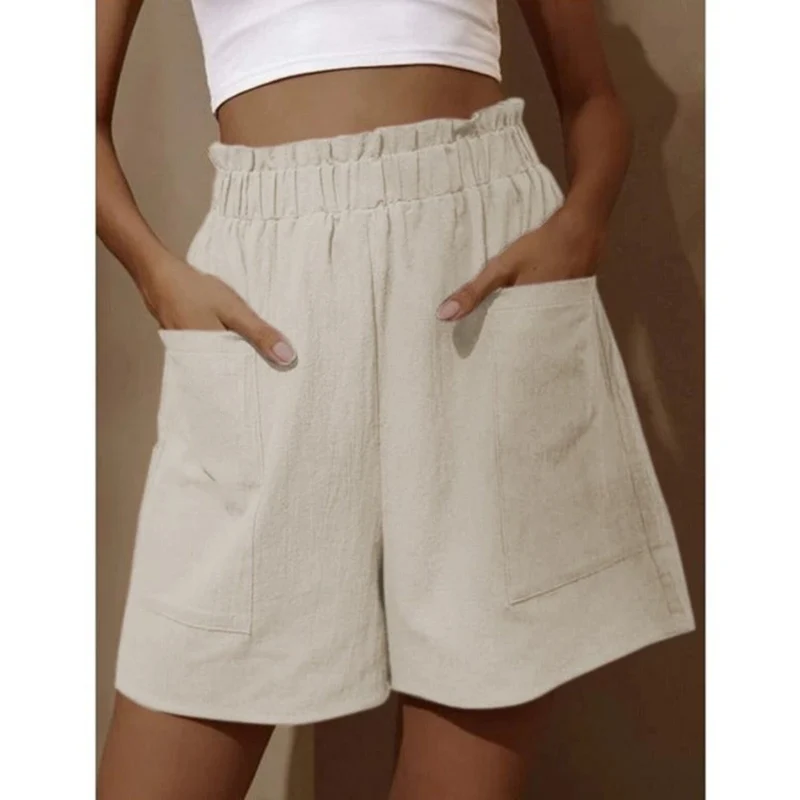 Shorts aus Baumwolle und Leinen mit hoher Taille für Damen