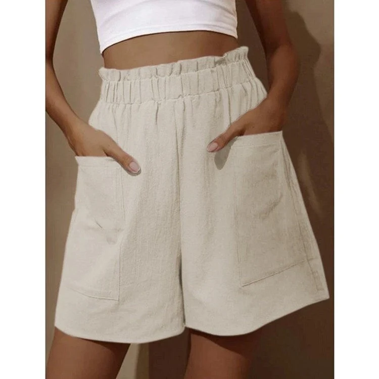 Shorts aus Baumwolle und Leinen mit hoher Taille für Damen