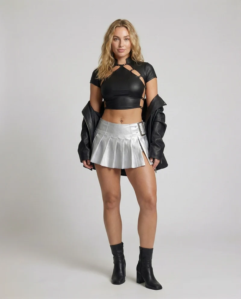 Damen Provokante Metallic-Optik Kunstleder Metallic-Minirock
