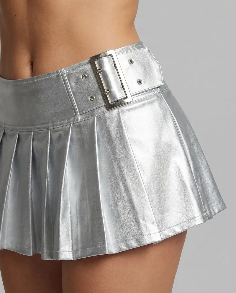 Damen Provokante Metallic-Optik Kunstleder Metallic-Minirock