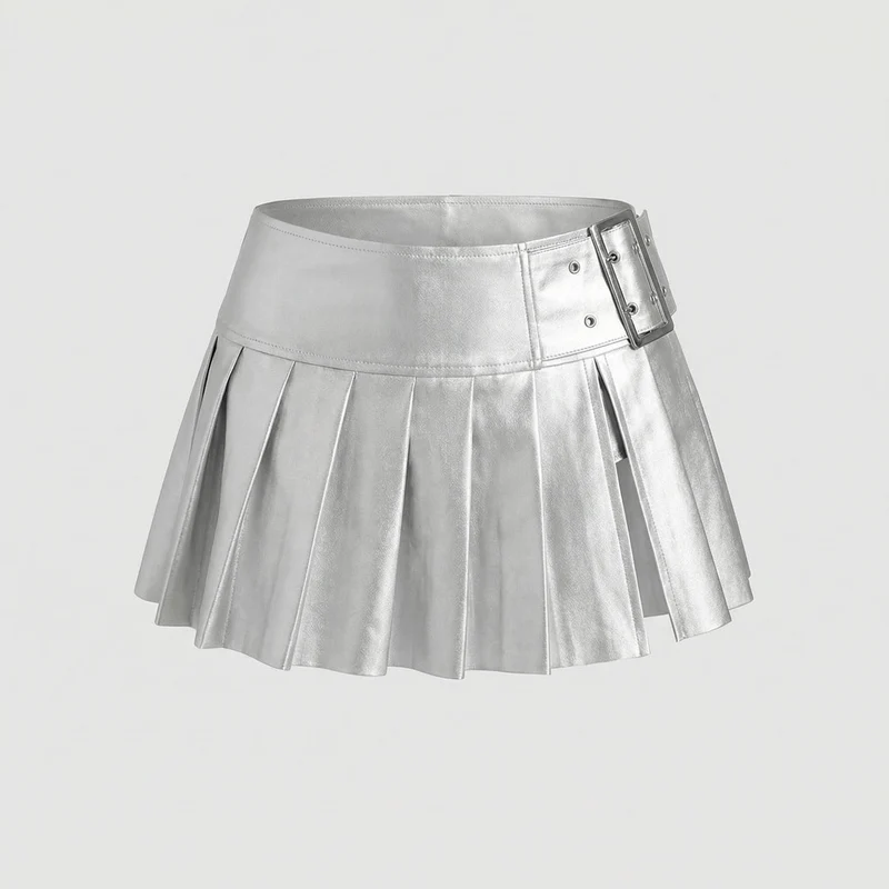 Damen Provokante Metallic-Optik Kunstleder Metallic-Minirock