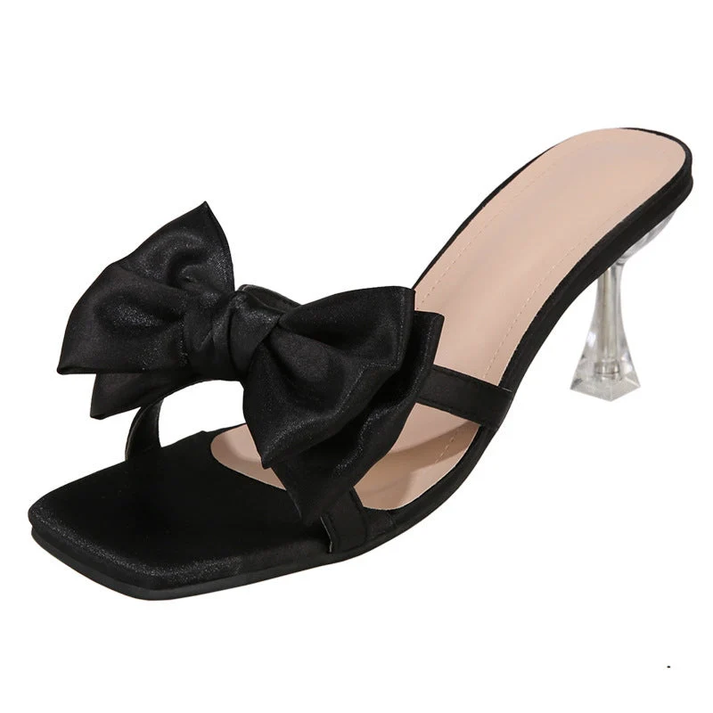 Damen elegante Sling-Sandalen mit glänzenden Schleifen und transparentem Absatz Nord Taschen