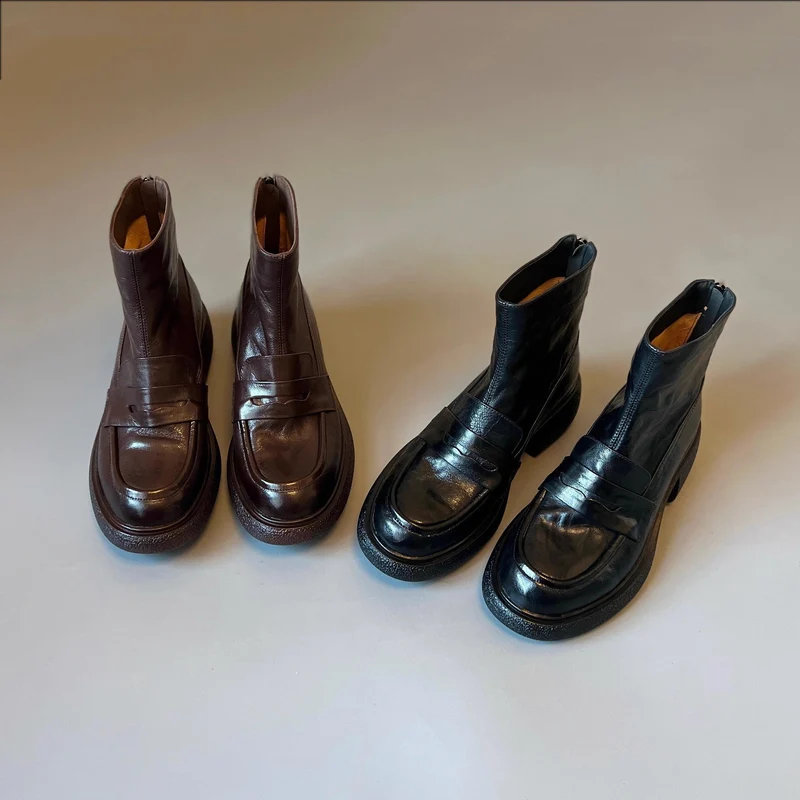 Damen Chunky Ankle Boots mit elegantem Absatz und klassischem Loafer-Design Nord Taschen