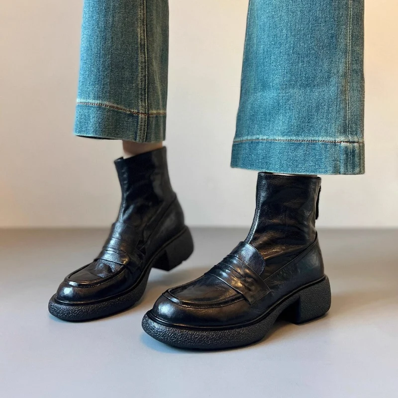 Damen Chunky Ankle Boots mit elegantem Absatz und klassischem Loafer-Design Nord Taschen