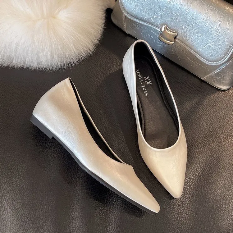 Damen modische spitze Ballerinas aus hochwertigem Leder