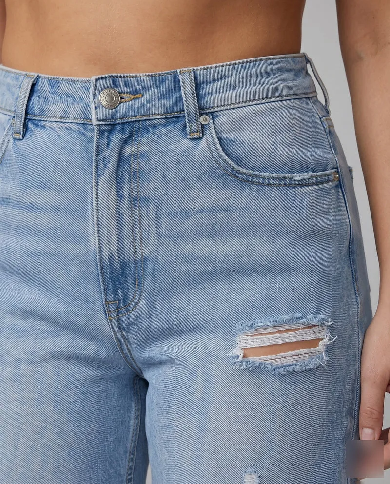 Damen Jeans-Bermuda High-Waist Destroyed-Details Fransen