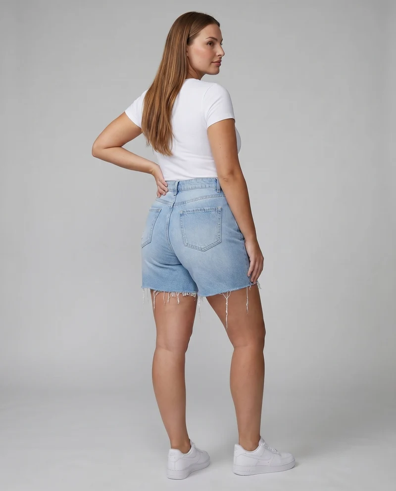 Damen Jeans-Bermuda High-Waist Destroyed-Details Fransen