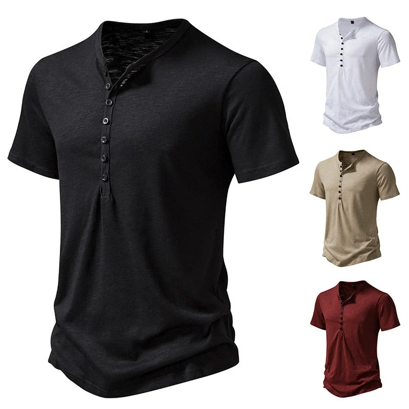Herren Kurzarm Henley-Shirt mit dekorativer Knopfleiste