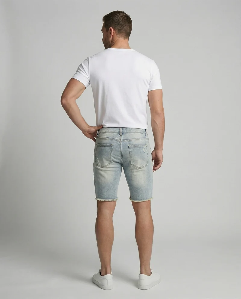 Herren Jeans-Bermuda Schmal Rissdetails Fünf-Taschen