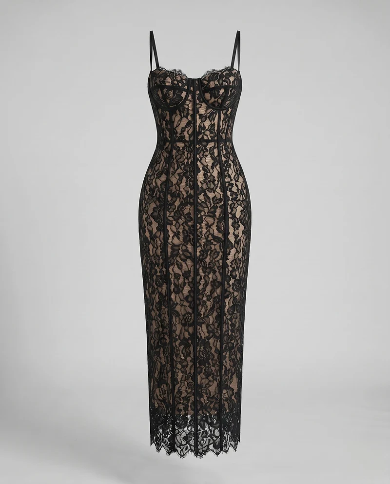 Damen Spitzenkleid mit elegantem Schnitt und zarten Trägern - Arvani