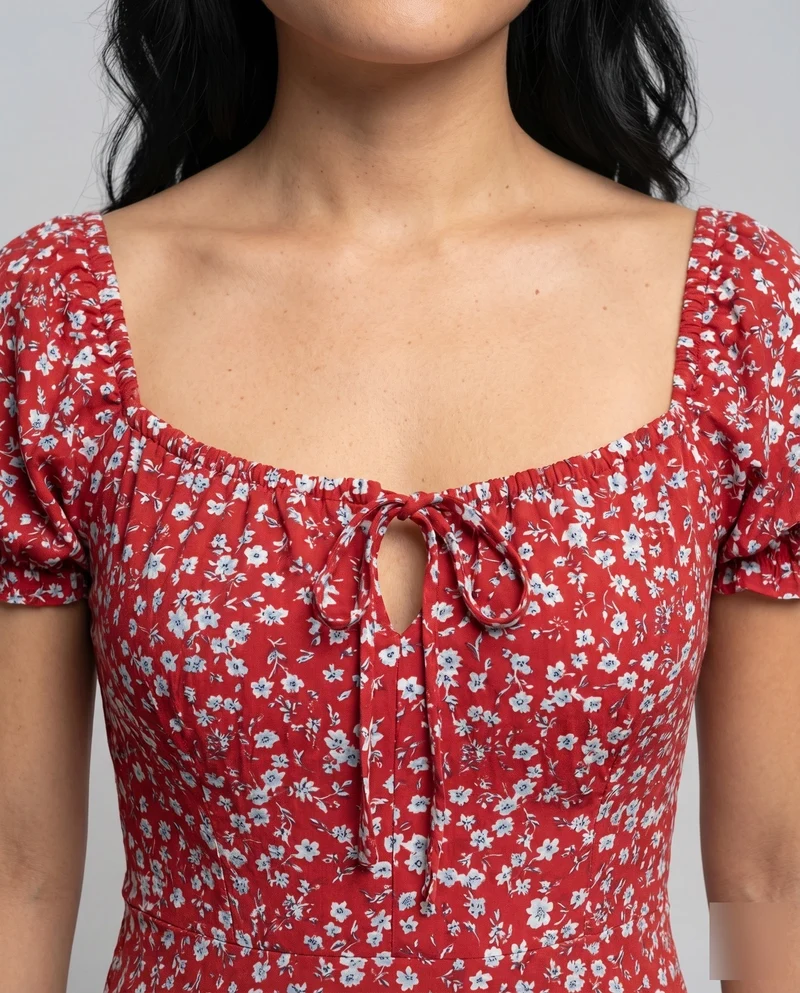 Damen Romantische Herzförmiger Ausschnitt MischgewNord Taschene Mini-Swingkleid