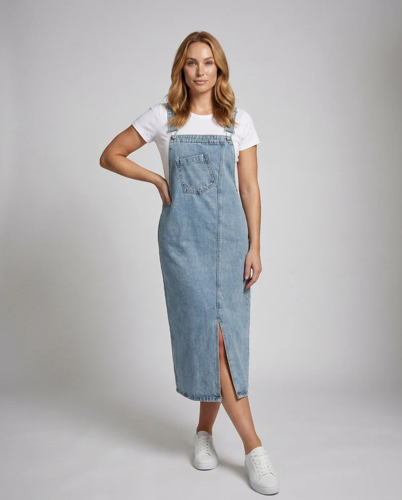 Damen Gerade Jeans Latzkleid