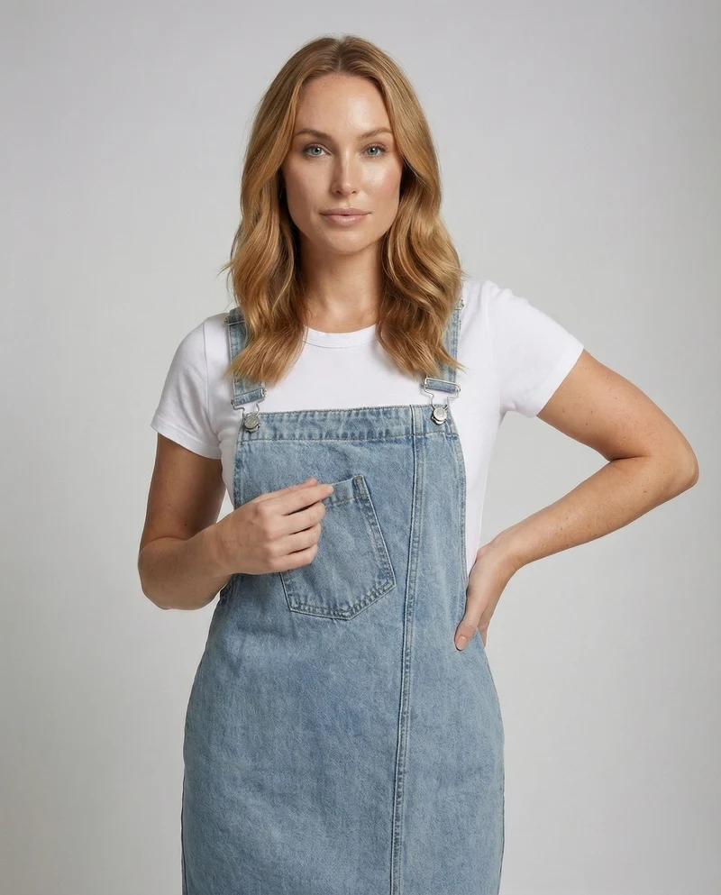 Damen Gerade Jeans Latzkleid