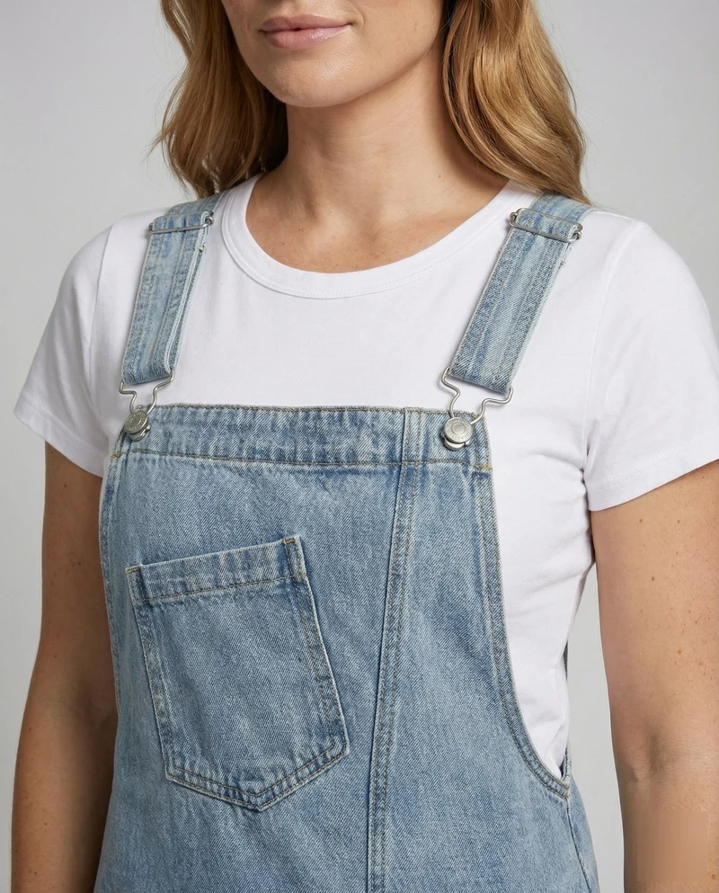 Damen Gerade Jeans Latzkleid