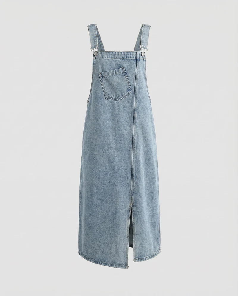 Damen Gerade Jeans Latzkleid