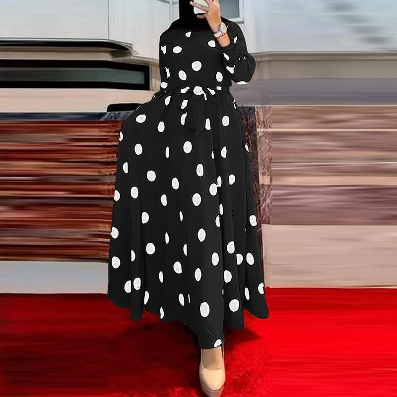 Damen Maxikleid mit auffälligem Polka-Dot-Muster