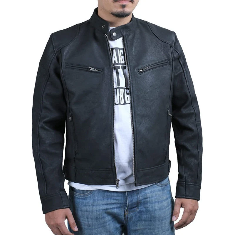 Herren Bikerjacke mit Stehkragen und Reißverschlusstaschen